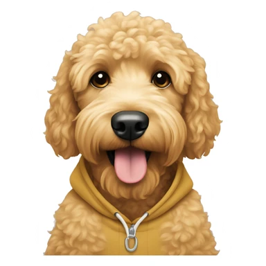Golden doodle mixed with a poodle wearing a hoodie sticker