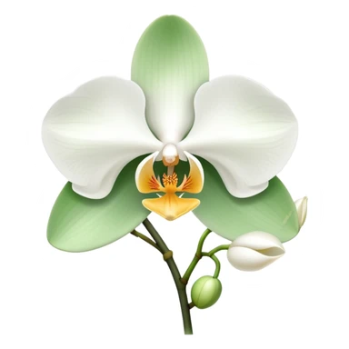 Elegant phalaenopsis moth orchid with white blooms and two visible green leaves at the base sticker