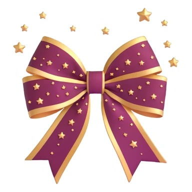 sparkly burgundy bow with gold outline, soft gradient, and small stars sticker