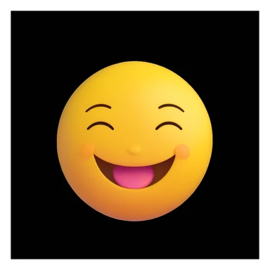 3D rendered emoji of a classic yellow smiley face, showing laughter and joy, high quality photorealistic, smooth shading, intricate details, bright colors, clean background sticker
