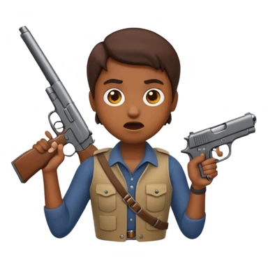 rebel emoji holding a gun, looking scared sticker