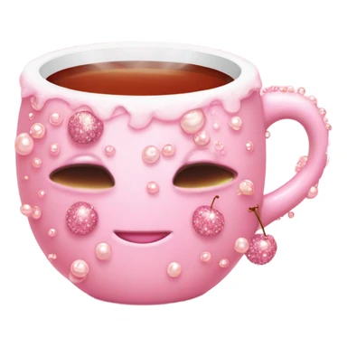 soft pink mug filled with steaming hot cherry tea, decorated with blush pink pearl and sparkly embellishments (aesthetic, cute) sticker