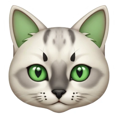 Haz una gata de ojos verdes la cara blanca con mancha negra en las orejas que agarra parte de la frente del lado der pero del iz va desde el ojo hasta la oreja la mancha, tiene la nariz negra en forma de corazón y todo lo que sobra de la cara, barbilla la nariz arriba y el lado de bigotes es blanca sticker