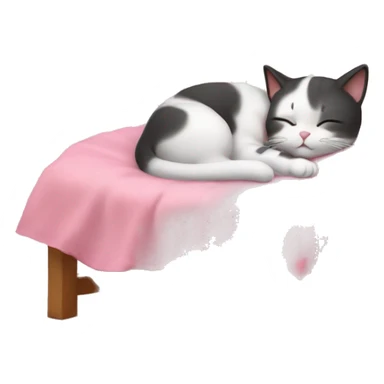 cute cat sleeping in a small bed with a pink cover sticker