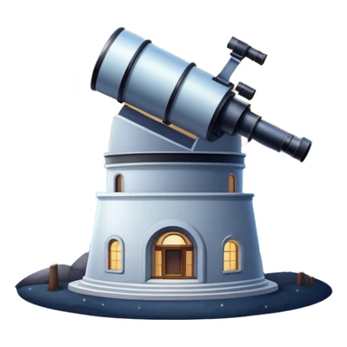 An icon featuring an observatory with a giant telescope, set against a starry sky. The design includes visible planets, distant stars, and galaxies, symbolizing the study of astronomy and celestial exploration. Transparent background highlights the wonder of the universe. sticker