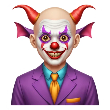 demonic clown wearing a leisure suit, bald with different horn styles sticker