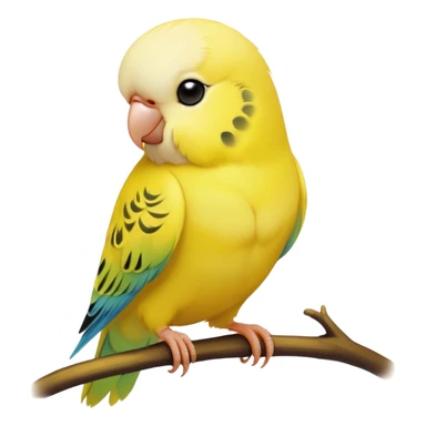 Cinematic Noble Yellow Budgie Portrait Emoji, Poised and regal, with a petite, delicate build and a smooth, well-groomed fur of brilliant yellow feathers, deep-set soulful dark eyes, Simplified yet sharp and sophisticated features, highly detailed, glowing with a soft, dignified glow, high shine, intelligent and charming, stylized with an air of elegance, focused and attentive, soft glowing outline, capturing the essence of a watchful and confident avian companion, so majestic it feels as though it could flutter out of the screen with effortless authority! sticker