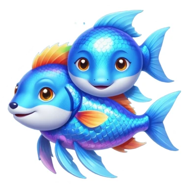 Make a pair of hugging or cuddling best friends: a rainbow fish glow with a magical aura and a vivid blue fox sticker