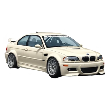 
A BMW M3 E46 is drifting through a corner, with a slight wisp of smoke coming from the rear and the wheels positioned at an angle relative to the turn. sticker
