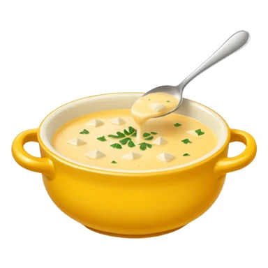 cheese soup with garlic, in yellow bowl sticker