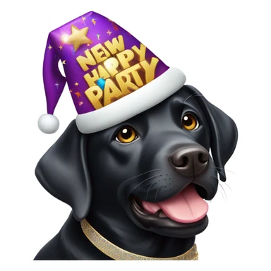 Black Labrador with new years party hat sticker
