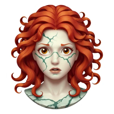 white cracked marble statue head medusa red hair marble sticker