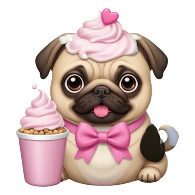 Pug com laço Rosa comendo ração  com chantilly Rosa sticker