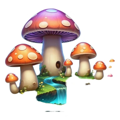  "A whimsical mushroom world filled with giant glowing mushrooms, soft bioluminescent spores floating through the air, and friendly oversized snails with colorful spiral shells exploring the landscape. Fantasy atmosphere, vibrant colors, dreamy lighting, highly detailed sticker