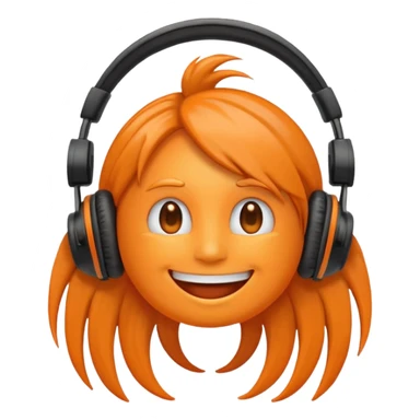 Orange happy face emoji with a couple of hair,headphones,and antennas. sticker