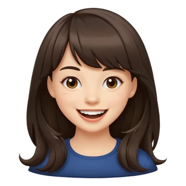 Gorgeous brunette girl with swoop bangs and long hair having fun, laughing sticker