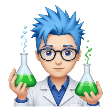 spiky blue haired scientist with chemicals sticker