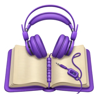 purple open journal with purple headphones on top sticker