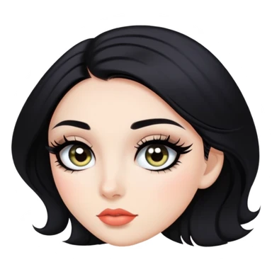 pretty girl with black hair, fair skin, makeup, and eyeliner sticker