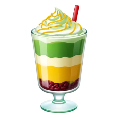 vietnamese sweet soup chè ba màu, colorful dessert in a glass, layers of green, yellow, and red beans, topped with crushed ice sticker