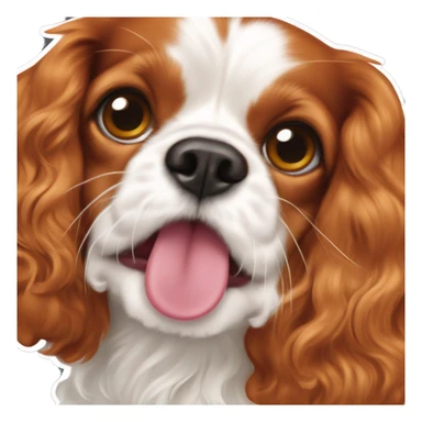A ruby/ ginger King Charles cavalier dog licking cream off its nose  sticker