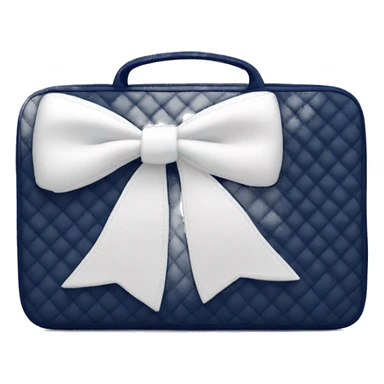 Navy blue quilted laptop case with a white bow on the case sticker