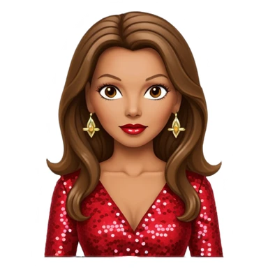 Vanessa Williams with long brown hair, red sequin outfit sticker