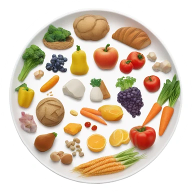 round white plate with healthy food sticker