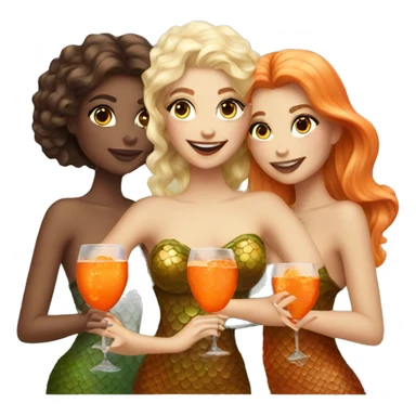 Three beautiful mermaids (light skin) drinking aperol sticker