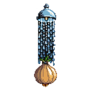 onion under showerhead, water droplets sticker