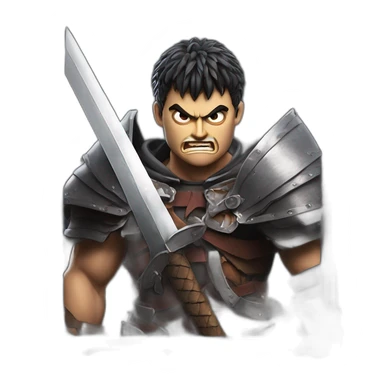 angry berserk guts carrying a huge sword on his shoulder framed on his bust sticker
