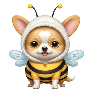 fat chihuahua with short white fur wearing a bee costume sticker