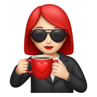 make me an heart emoji which as an sunglass on bt no face and holds a coffee mug, the heart should be read an the whole emoji should look like the whats app or apple emoji, in this style sticker