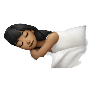 Woman pale skin black hair with bangs sleeping in bed with pillow, white woman sticker