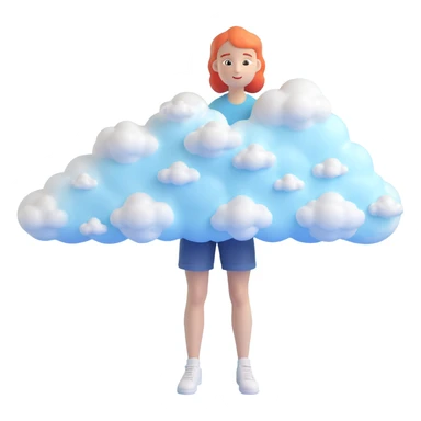 person made entirely of bright, puffy, convex clouds, shoulder length sticker