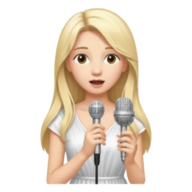 Singer Young woman – long blonde hair, around 20s, white dress, singing into mic sticker