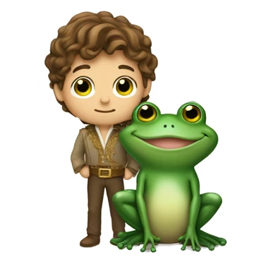 Creat an prince frog saying goodnight to a prince with brown hair and green eyes sticker