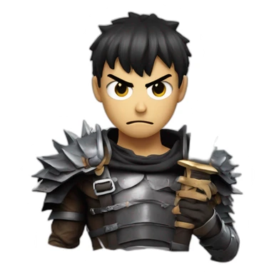 angry berserk guts carrying a huge sword on his shoulder framed on his bust sticker