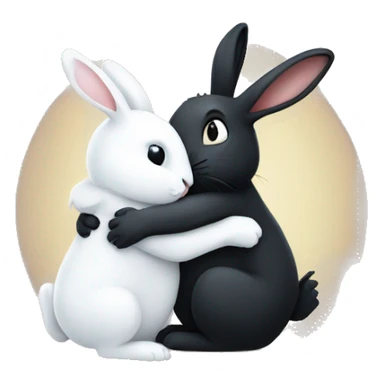 Black rabbit hugging white rabbit  sticker