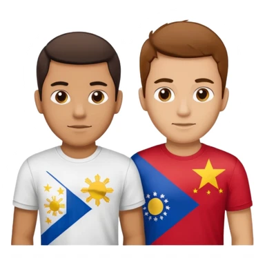 2 male Best buds , one in showing Philipines flag tshirt, one is showing Spanish flag in tshirt sticker