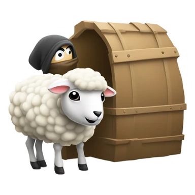 A thief stealing a white sheep by putting it in trunk of car sticker