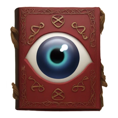 spell book that's red with eye in the middle with runes sticker