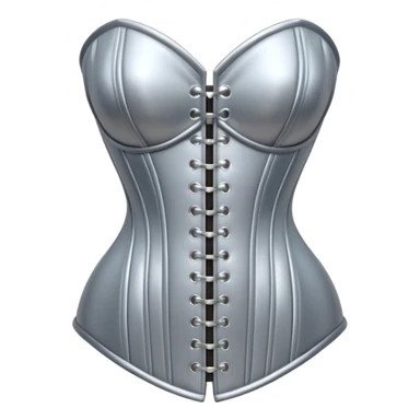 A luxury corset emoji made of silver chrome, smooth metallic curves, minimal fashion silhouette, glossy reflections, sensual high-end aesthetic, iOS emoji style, centered, clean white background sticker