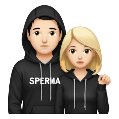 chce by to byla taka emotka 🙍‍♂️
chlopaka z czarnymi losami i czarna bluza z biaty.m
napisem "sperma" na srdoku i zeby za nim stala taka ladna blondynka z wlosami do klatki piersiowej ciagnaca za sznurek od
kaptura od bluzy tej pierwszej osobyl sticker