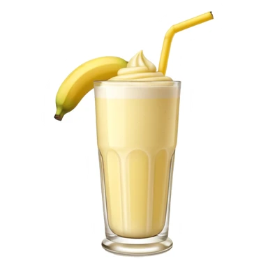 A 3D cartoon glass of banana shake, light yellow creamy texture, straw and banana slice garnish, glossy reflection, natural daylight, Memoji-style. sticker