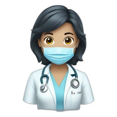 female black hair white Skin doctor in baby blue scrubs sticker