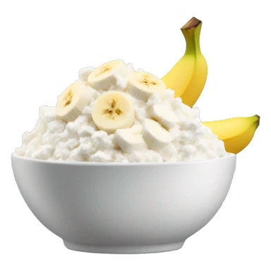 Cottage cheese in a bowl with banana slices as a topping sticker