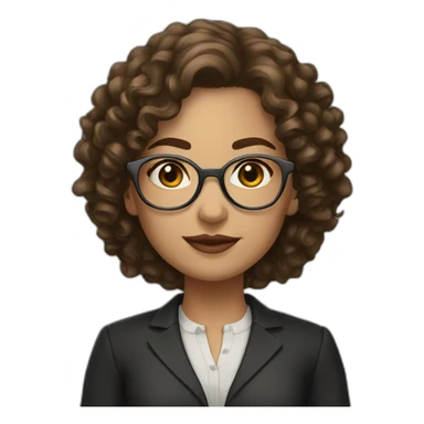 Light-skinned lawyer woman, round metal-framed glasses, shoulder-length brown curly hair sticker