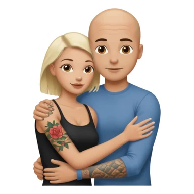 throuple tattooed sleeves bbald male with topless naked big boobed brunette and topless naked big boobed blonde girlfriends  loving  and sexy polygamy sticker