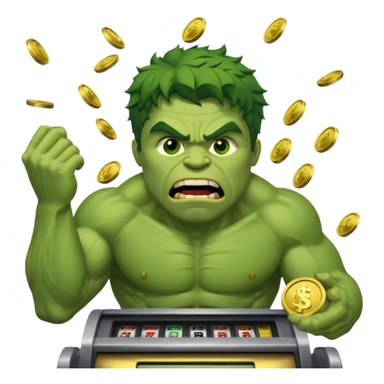 disheveled hulk losing money at a slot machine, panicked face, coins flying sticker